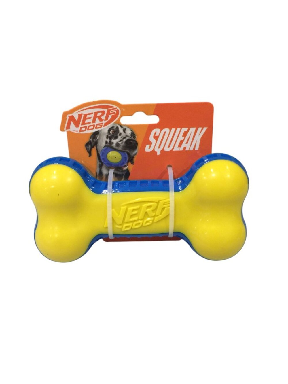 NERF DOG Squeaker Yellow Blue 6 1/2" Bone Dog Fetch Toy